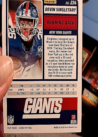 2025 Panini Score-A-Treat #234 Devin Singletary — back
