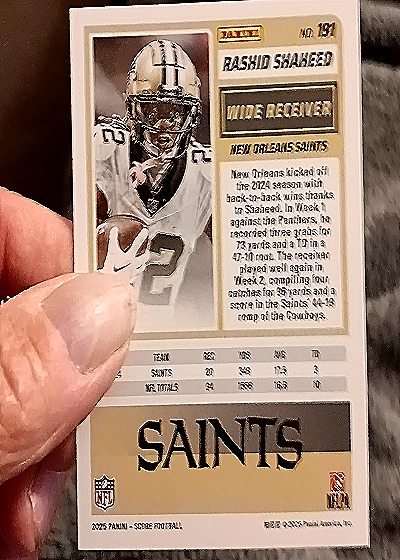 2025 Panini Score-A-Treat #191 Rashid Shaheed — back