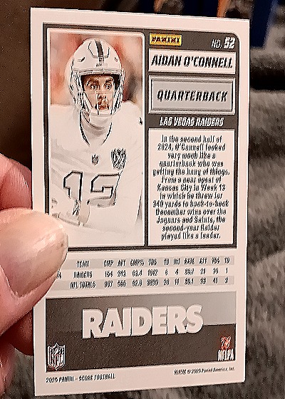 2025 Panini Score-A-Treat #82 Aidan O'Connell — back