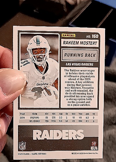 2025 Panini Score #160 Raheem Mostert — back