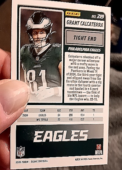 2025 Panini Score #219 Grant Calcaterra — back