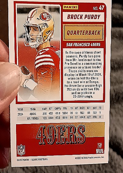 2025 Panini Score-A-Treat #47 Brock Purdy — back