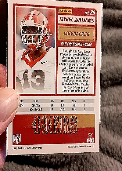 2020 Panini Score #28 Mykel Williams — back