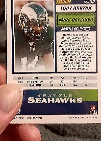 2025 Panini Score A Treat Halloween #58 Tory Horton — back