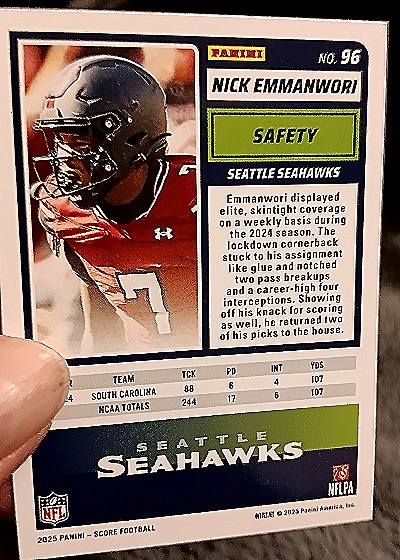 2025 Panini Score-A-Treat #96 Nick Emmanwori — back