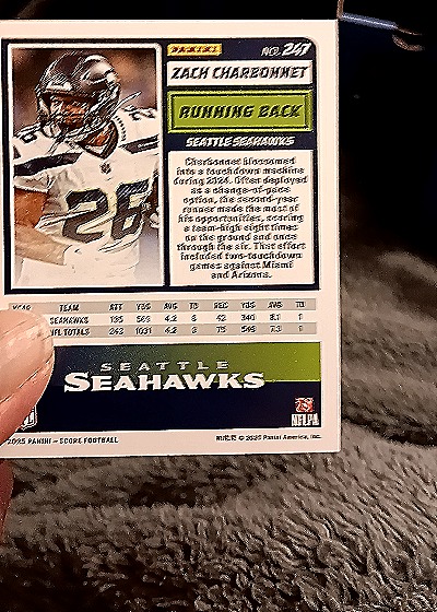 2025 Panini Score-A-Treat #247 Zach Charbonnet — back