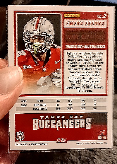 2025 Panini Score #2 Emeka Egbuka — back