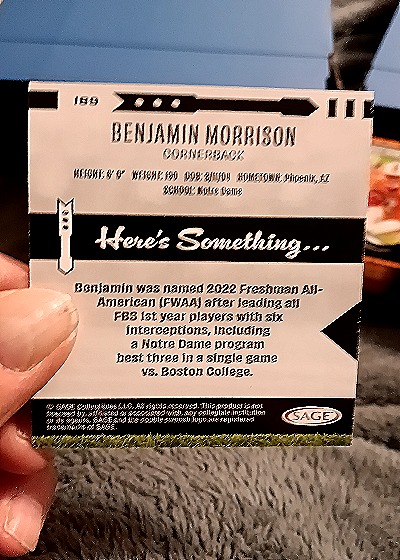 2025 SAGE High Series #189 Benjamin Morrison — back