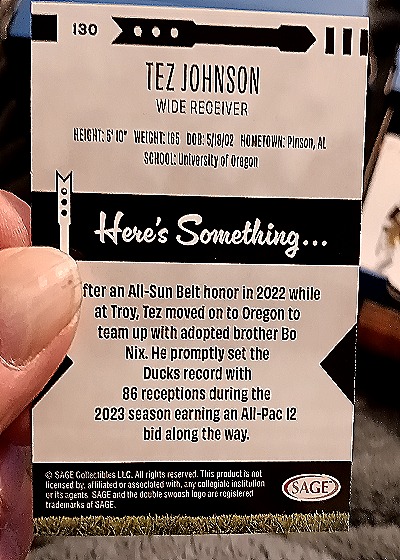2025 SAGE HIT Low Series #130 Tez Johnson — back