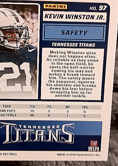 2025 Panini Score-A-Treat #97 Kevin Winston Jr. — back