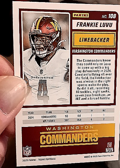 2025 Panini Score A Treat Halloween #108 Frankie Luvu — back
