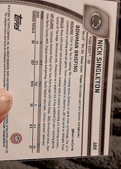 2024 Bowman Chrome University #188 Nick Singleton — back