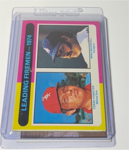 1975 Topps Mini #313 1974 Leading Firemen Terry Forster Mike Marshall — front