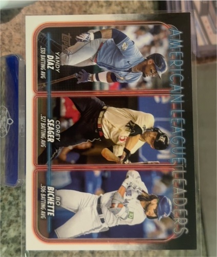 2024 Topps #149 American League Leaders Yandy Diaz / Corey Seager / Bo Bichette — front