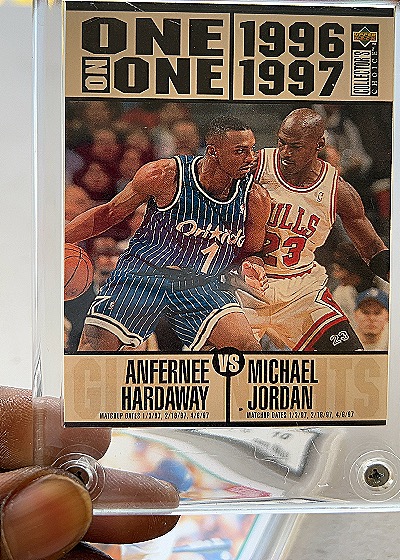 1996-97 Upper Deck Collector's Choice #356 One on One Anfernee Hardaway vs Michael Jordan — front