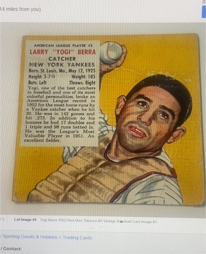 1953 Red Man Tobacco #AL3 Larry 'Yogi' Berra — front