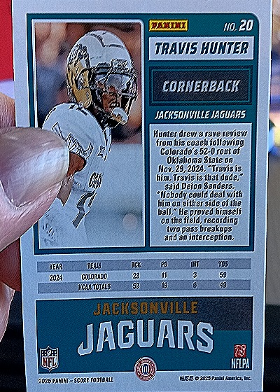 2025 Panini Score A Treat #20 Travis Hunter — back