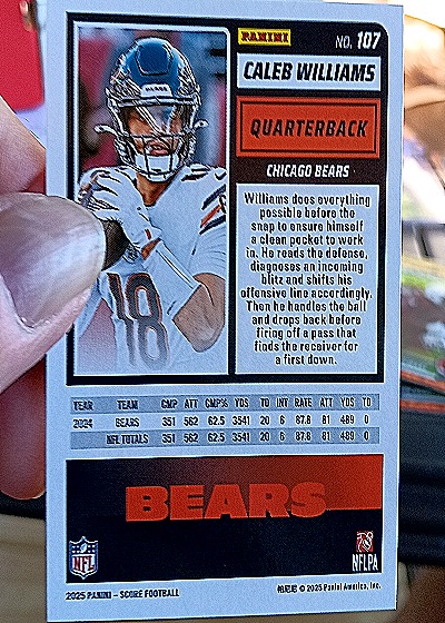 2025 Panini Score-A-Treat #107 Caleb Williams — back