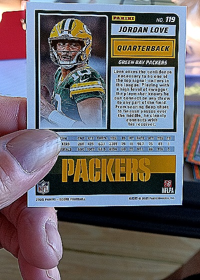 2025 Panini Score #119 Jordan Love — back