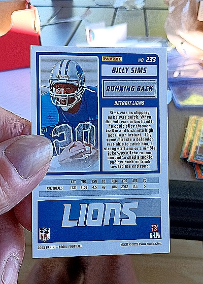 2025 Panini Score-A-Treat #233 Billy Sims — back