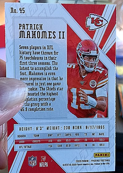 2020 Panini Phoenix #45 Patrick Mahomes II — back