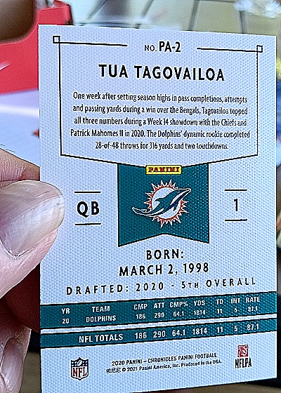 2020 Panini Chronicles #PA-2 Tua Tagovailoa — back