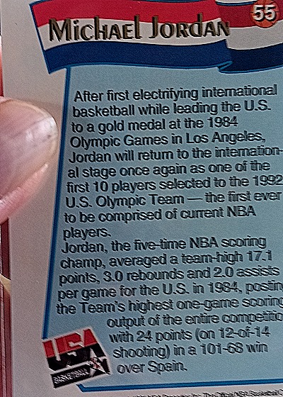 1991 NBA Hoops #55 Michael Jordan USA Basketball — back
