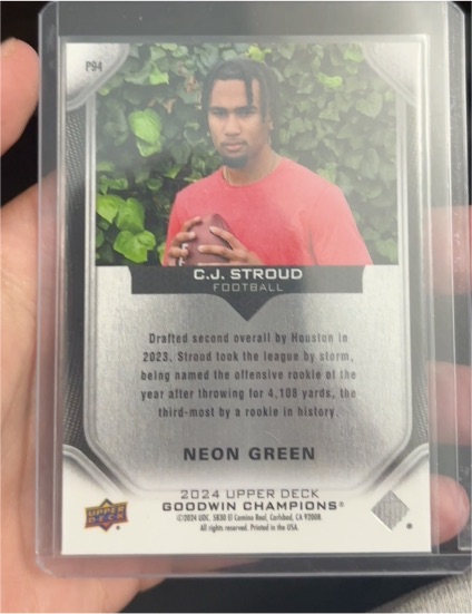 2024 Upper Deck Goodwin Champions Platinum Horizontal Neon Green C.J. Stroud #P94 — front