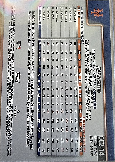 2025 Topps Series 2 #CC2-14 Juan Soto — back