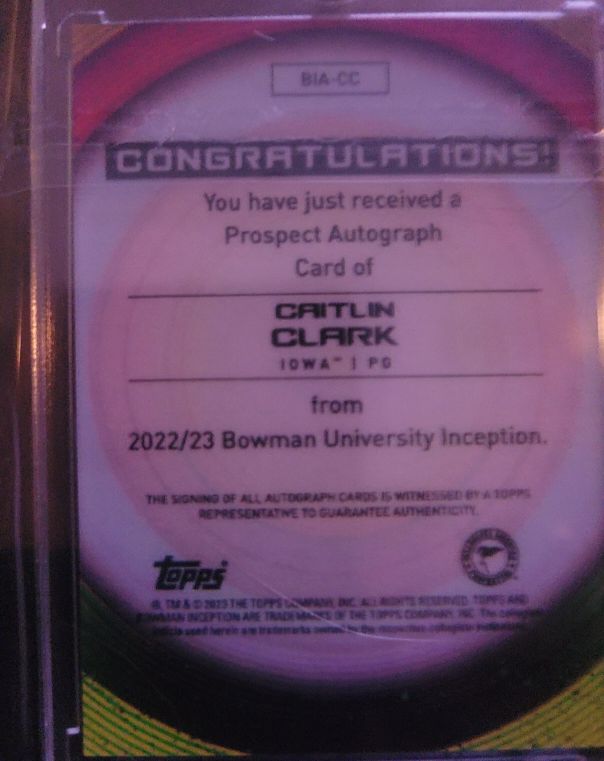 2022-23 Bowman Inception University #BIA-CC Caitlin Clark — front