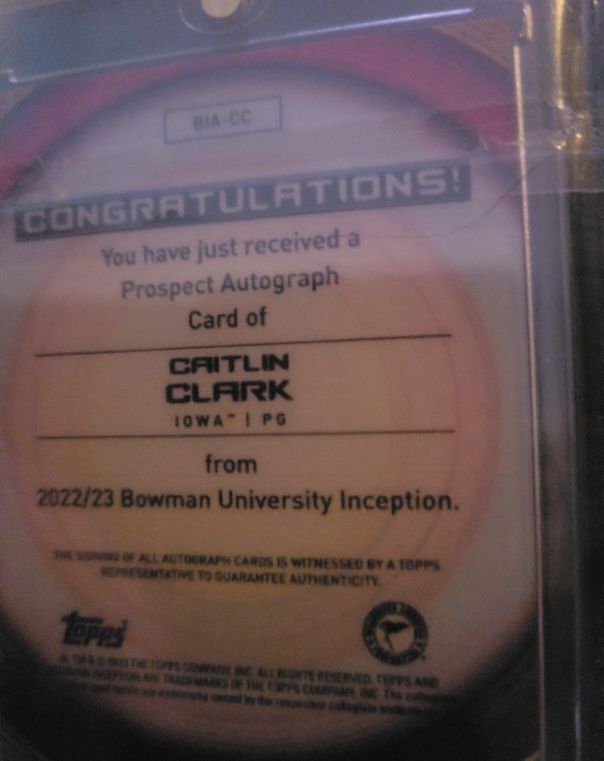 2022-23 Bowman Inception University #BIA-CC Caitlin Clark — front