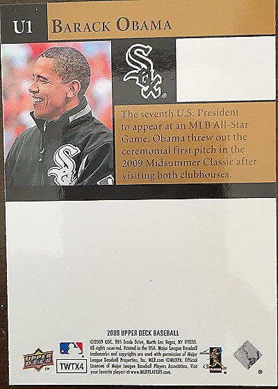 2009 Upper Deck Baseball #U1 Barack Obama — front