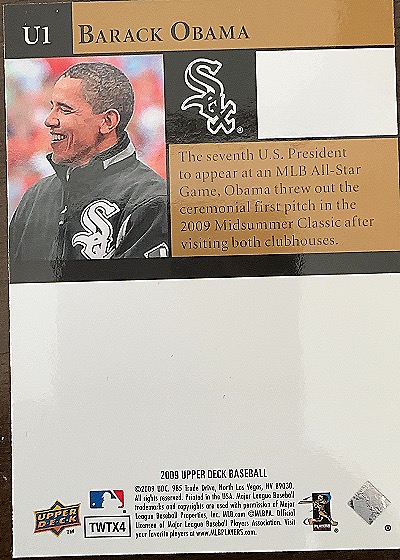 2009 Upper Deck Baseball #U1 Barack Obama — back