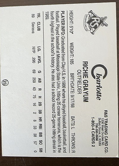1990 Team Issue #23 Richie Grayum — back