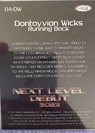 2023 SAGE #DA-DW Dontayvion Wicks — back