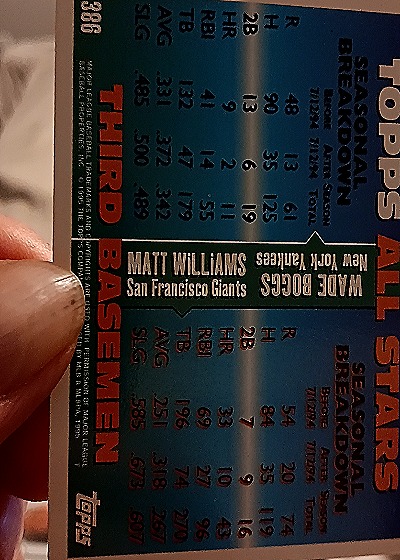 1995 Topps #386 Matt Williams / Wade Boggs AS — back