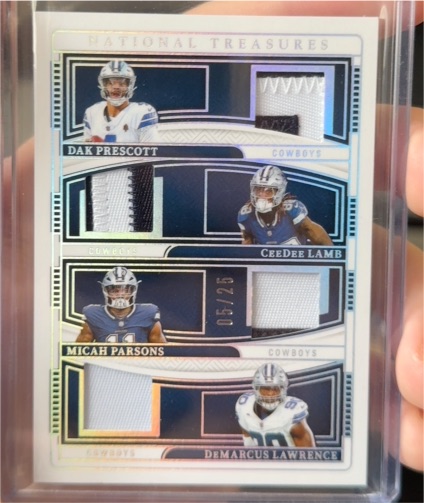 2024 Panini National Treasures NFL Gear Materials Quad Patch Dak Prescott CeeDee Lamb Micah Parsons DeMarcus Lawrence #05/25 — front