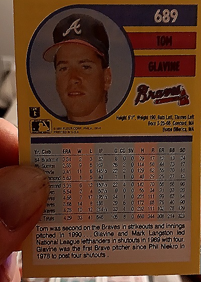 1991 Fleer #689 Tom Glavine — back