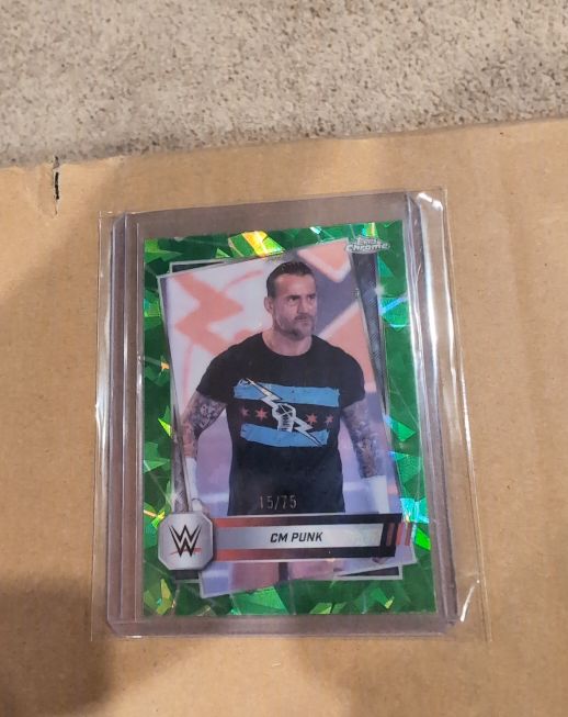 2025 Topps Chrome Sapphire WWE #98 CM Punk Green Refractor — front