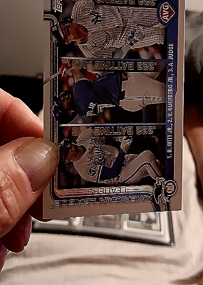 2024 Topps #345 American League Batting Average Leaders Bobby Witt Jr., Vladimir Guerrero Jr., Aaron Judge — front