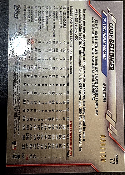 2020 Topps Chrome #77 Cody Bellinger — back