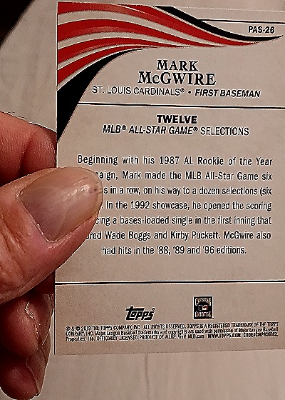 2019 Topps Update #PAS-26 Mark McGwire Perennial All-Stars — back