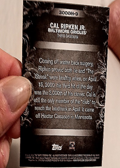 2016 Topps Update #3000H-9 Cal Ripken Jr. — back
