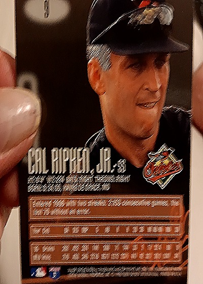 1996 Fleer EXL #9 Cal Ripken Baltimore Orioles — back