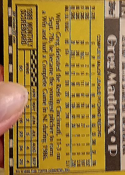 1990 Topps #715 Greg Maddux — back