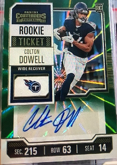 2023 Panini Contenders #159 Colton Dowell Rookie Ticket Green Laser — front