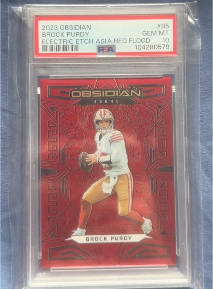 2023 Panini Obsidian #85 Brock Purdy Electric Etch Asia Red Flood — front