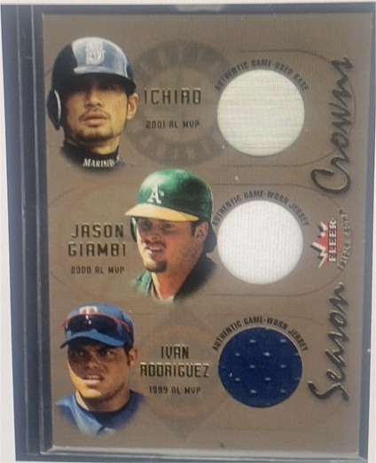 2002 Fleer Triple Crown Season Crowns #7 Ichiro Suzuki Jason Giambi Ivan Rodriguez — front