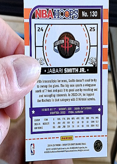 2024-25 Panini NBA Hoops #130 Jabari Smith Jr. — back