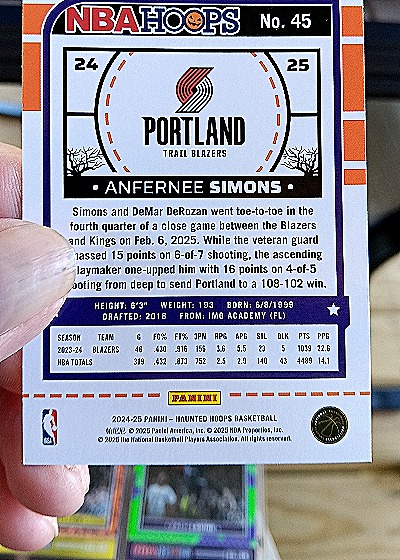 2024-25 Panini NBA Hoops Haunted Hoops #45 Anfernee Simons — back